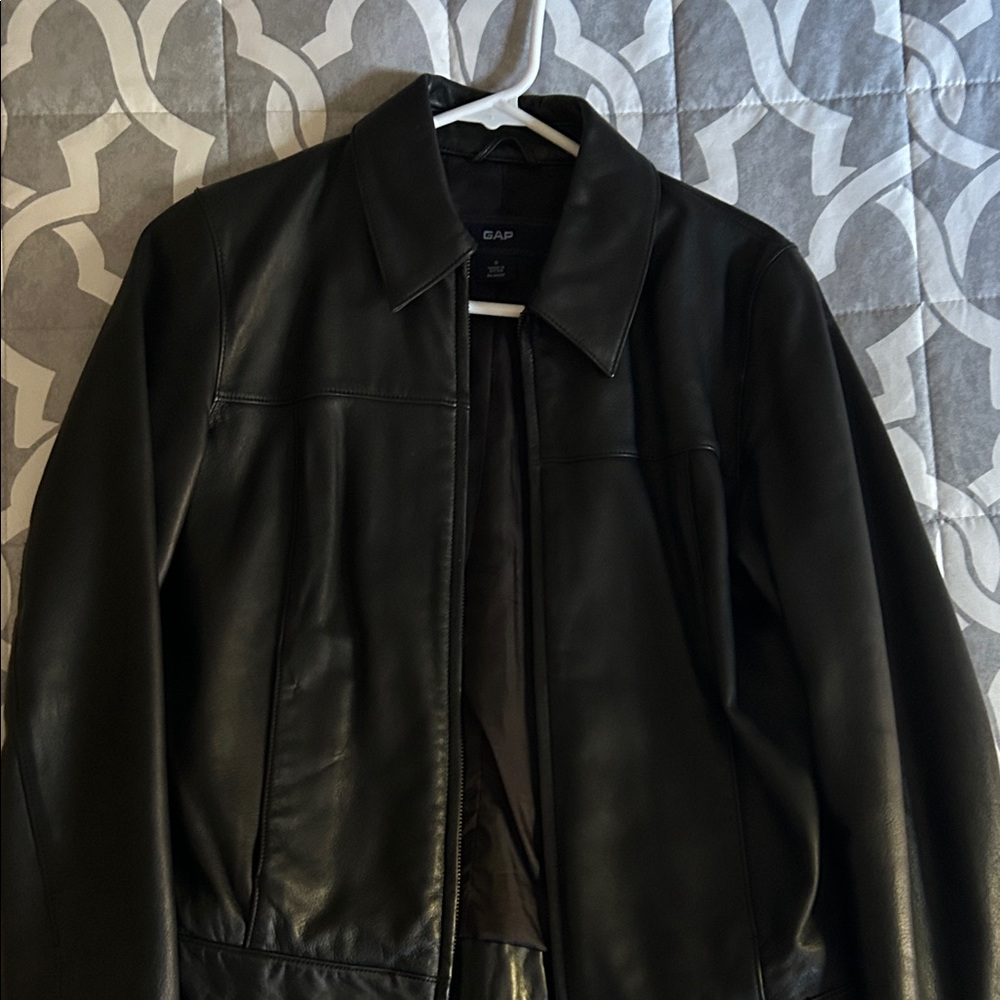 GAP Women Black Leather Shirt Jacket Vintage